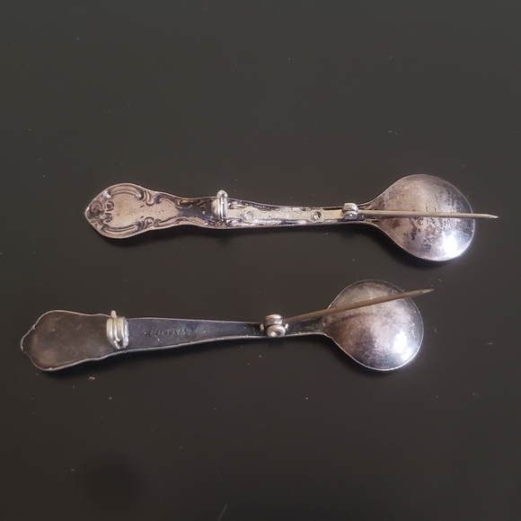 2 Vintage Sterling Silver Miniature Spoon Brooch Pins Signed 2.75" 4 gra… - Picture 2 of 10